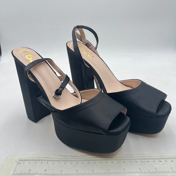 FSJ Black Platform Ankle Strap Sandals Peep Open Toe Chunky High Heels Shoes - Picture 4 of 8